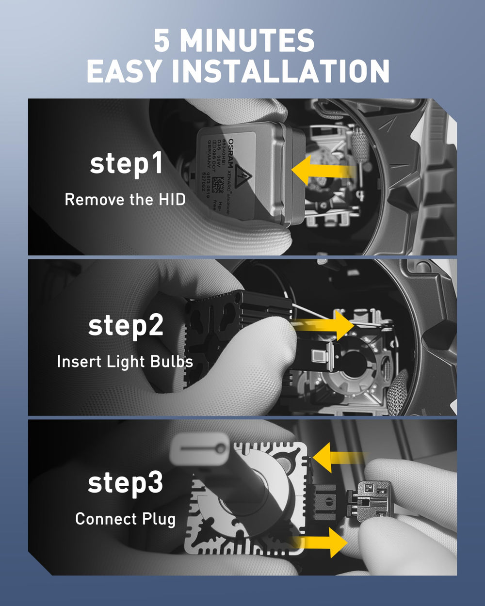 Auxito D3S bulbs with intelligent IC driver ensuring universal compatibility.