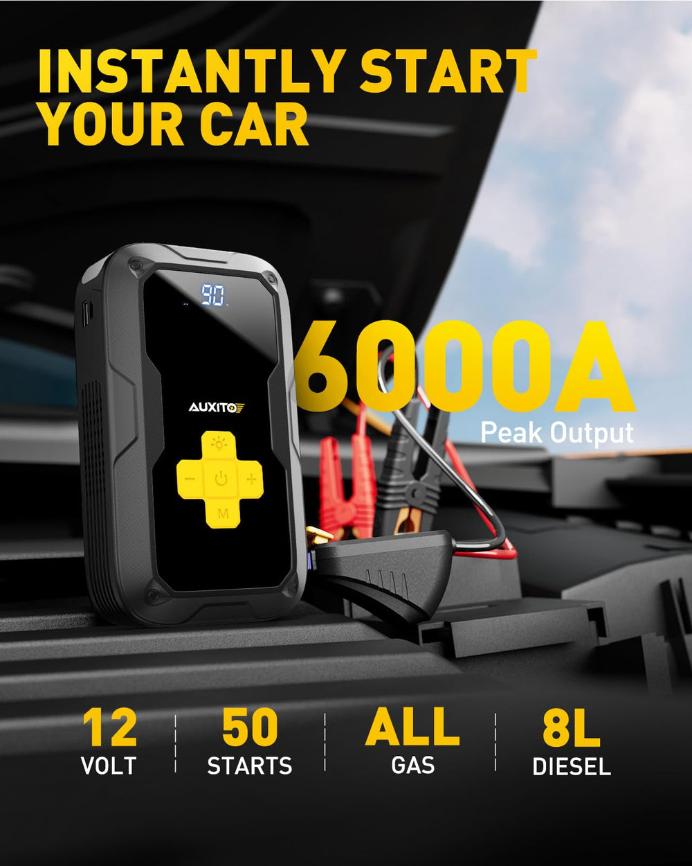 AUXITO digital tire inflator shows 150 PSI for precise pressure control.