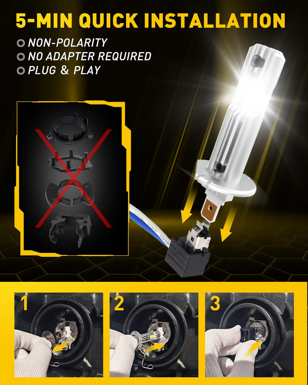 AUXITO H1 LED bulb 360° beam pattern reduces glare