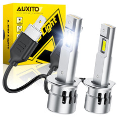 AUXITO H1 LED bulbs front view packaging, ready to improve night visibility