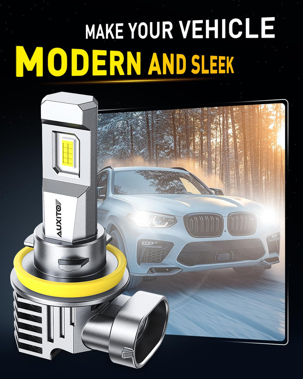 Auxito H11 9005 LED bulbs cool white 6500K for sharp road illumination
