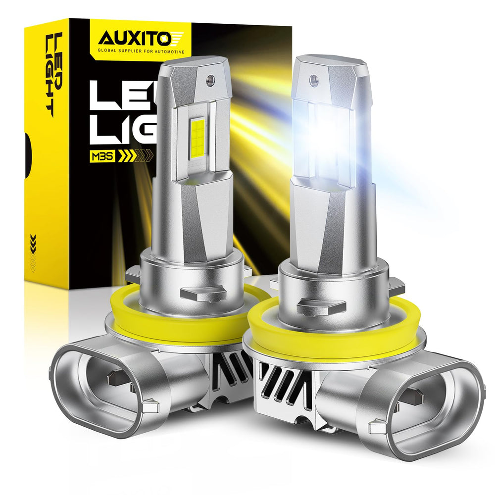 Auxito H11/H8/H9 LED bulbs front view with bright road beam