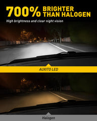 AUXITO H11 LED bulbs installed in a vehicle fog lamp for wide illumination