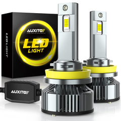 AUXITO H11 LED bulbs front view; compact plug-and-play fit.