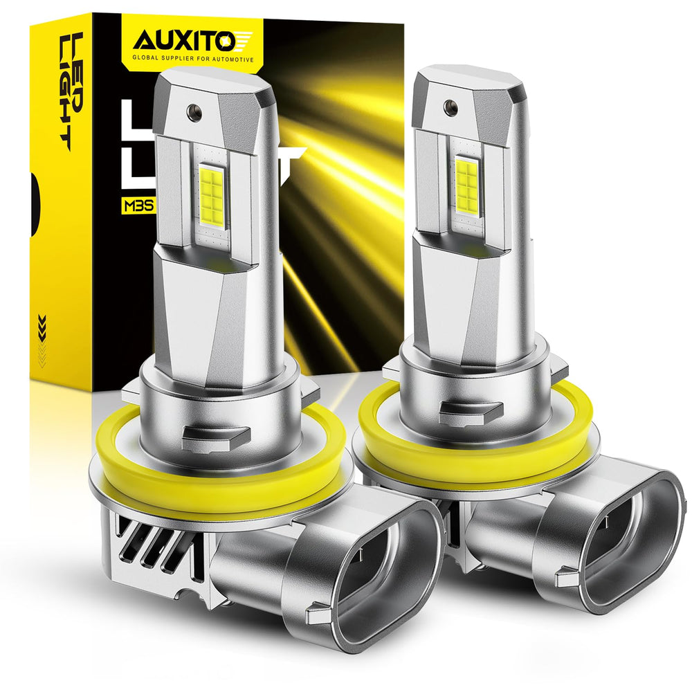 AUXITO H11 LED bulbs pack front view for easy replacement and brighter night visibility.