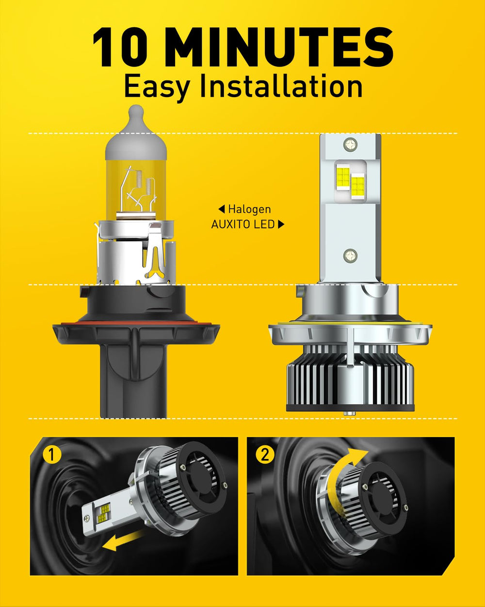 Auxito H13 LED bulbs emit cool white light on road at night