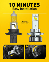 Auxito H13 LED bulbs emit cool white light on road at night