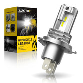 AUXITO H4 motorcycle bulb with 400% brightness for clearer night visibility.