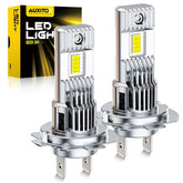 AUXITO H7 bulb showing 1-to-1 beam pattern for glare-free night visibility.