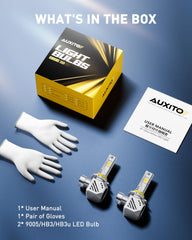 AUXITO HB3 LED bulbs pack two ready to install for quick upgrade.
