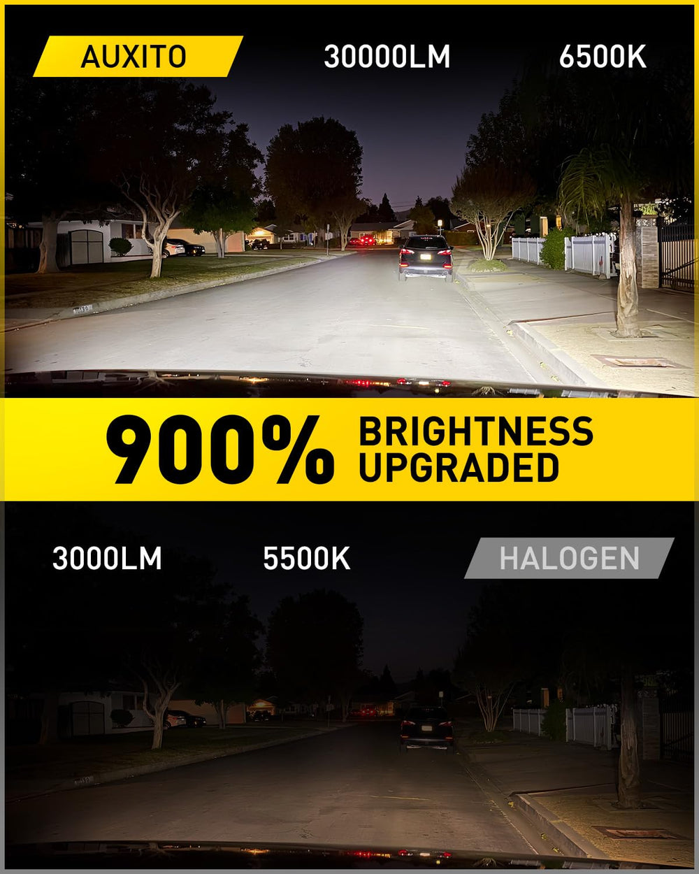 Auxito HB4 LED bulb beam pattern close-up for precise light spread