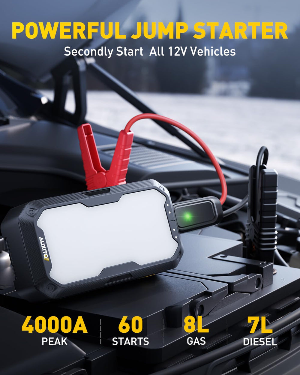AUXITO safety clamps with indicators for confident battery jumps