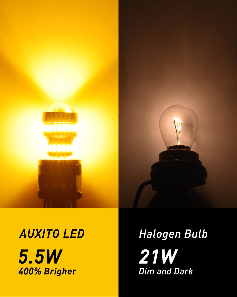 AUXITO 3157 side-marker amber LED bulb detail enhances vehicle outline.