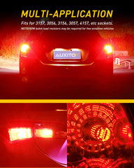 AUXITO non-polarity plug-and-play 3157 LED bulbs for quick installation.