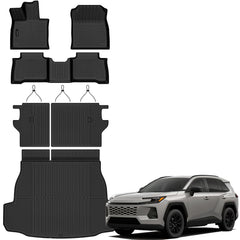 Auxko all-weather floor mats front view showing precise RAV4 Hybrid fit