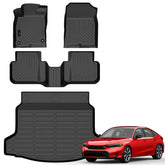 Auxko all-weather floor mats for Honda Civic Hybrid 2025-2026 front—precise fit protects the carpet.