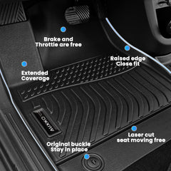 Auxko high-wall design floor mats with beveled edges protect cabin floor from messes.