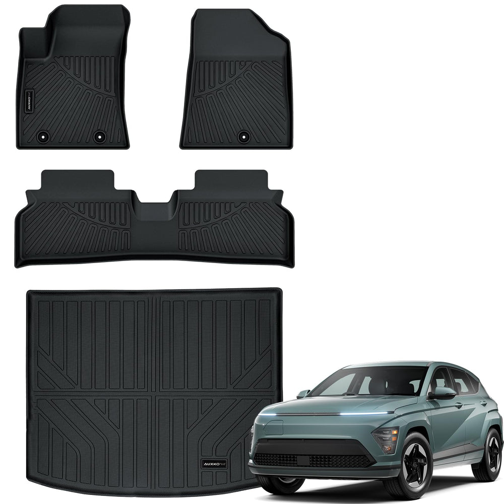 Auxko Kona EV front floor mats provide a tailored, odorless protection.