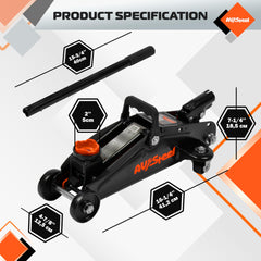 AV Steel floor jack lift range from 5-1/8 to 12 inches for vehicle clearance.