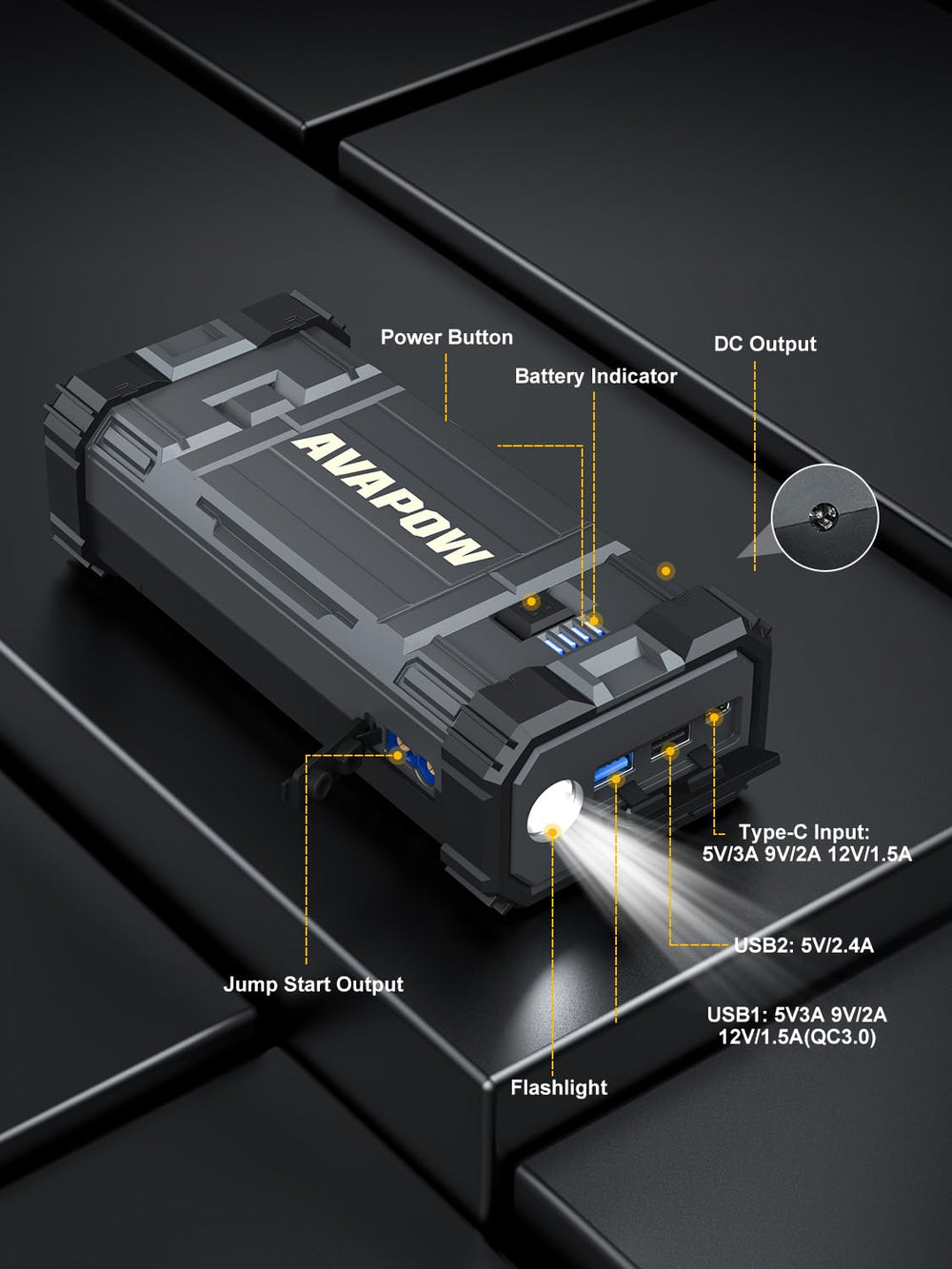 AVAPOW smart protection and indicators help safe operation during boosts.
