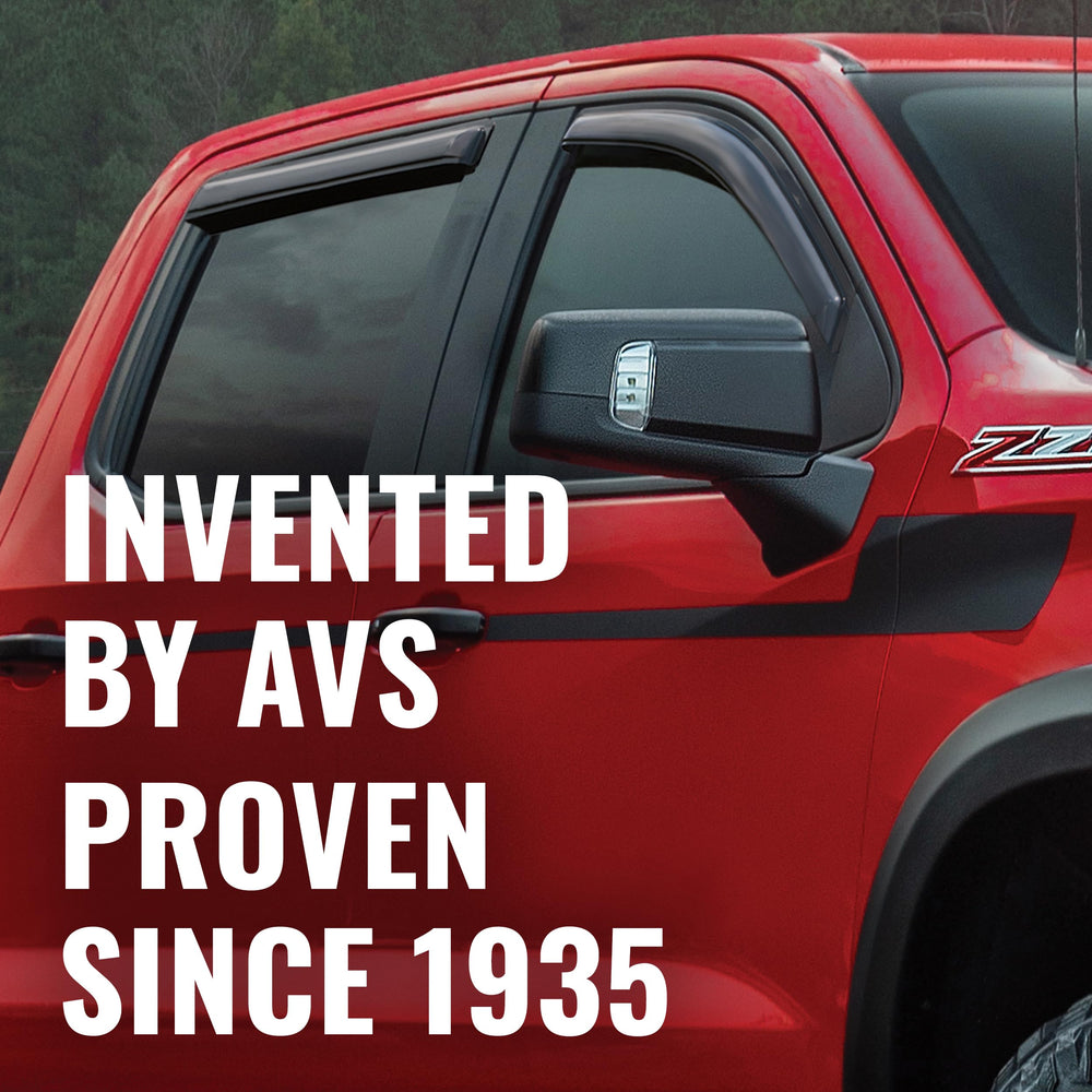 AVS rain guards on F-150 Raptor with curved design for a custom look and airflow.