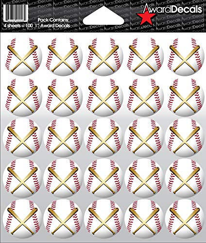 Award Decals Baseball Crossed Bats sticker set on helmets, durable 20mil vinyl rewards for baseball teams.