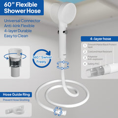 Adjustable-angle shower holder fits small RV bathrooms for precise aiming.