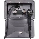 Awelife exterior shower box front view shows rugged resin build for outdoor RV use.