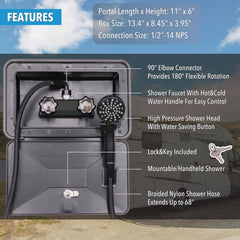 Awelife shower head emphasizes water-saving flow control for extended tank time.