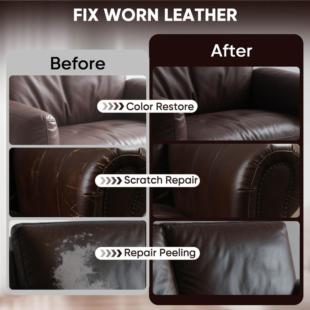 AWOWZ Leather Recoloring Balm applied on a faded sofa surface