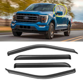 AWVRG Ford F-150 Crew Cab rain guard on the front door, improving airflow and weather protection.