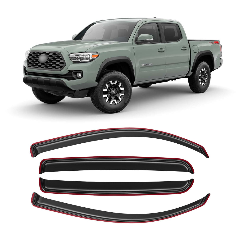 AWVRG in-channel window shields for Tacoma double cab provide rain protection and airflow.