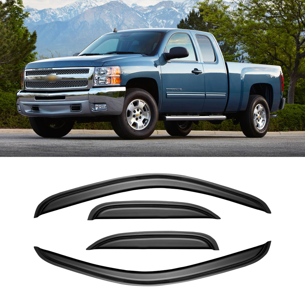 AWVRG window rain guards on 2007-2013 Chevy Silverado extended cab offering rain protection