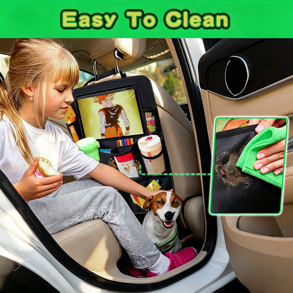 AXELECT back seat organizer with 10 pockets stores bottles, toys and snacks.