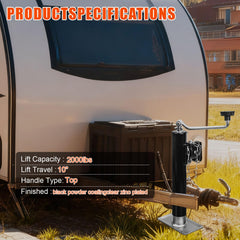 Axiovate 2000lbs trailer jack black powder-coat resists rust and weather
