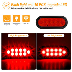 Axiraminora 6-Inch Oval Red LED trailer tail light rear angle showing day-running and braking visibility.