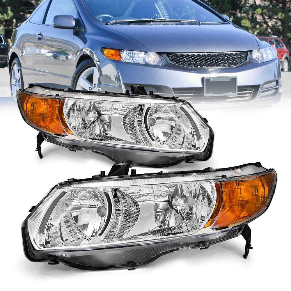 AXLAHA headlight assembly with chrome housing, driver-side fit for Honda Civic.