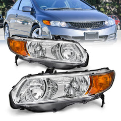 AXLAHA headlight assembly with chrome housing, driver-side fit for Honda Civic.