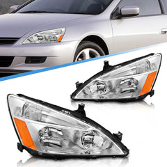 AXLAHA headlights with chrome housing and amber reflector for Honda Accord 2003-2007, improved night visibility