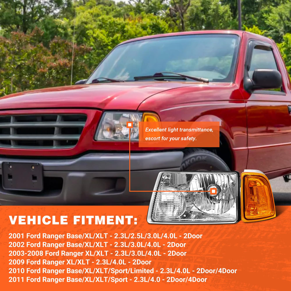 AXLAHA headlights assembly with chrome housing and amber reflector for right side, clearer oncoming visibility.