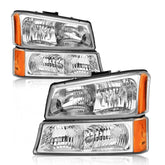 AXLAHA headlights assembly front view with chrome housing and amber reflector for Silverado