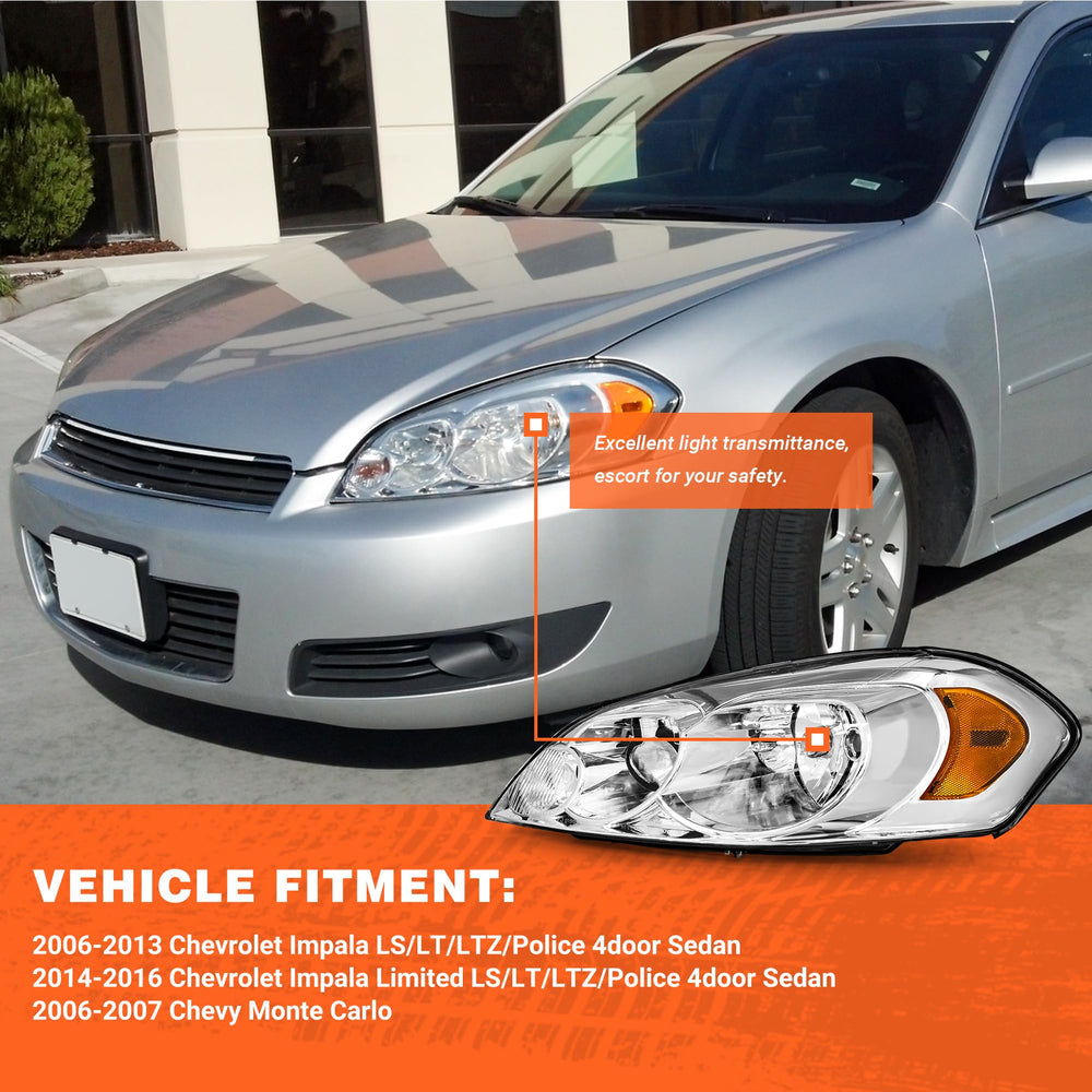 AXLAHA headlight front view for Impala Limited 2014-2016 with chrome housing