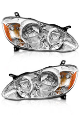 AXLAHA headlights for Corolla driver-side with chrome housing and amber reflector for better night visibility.