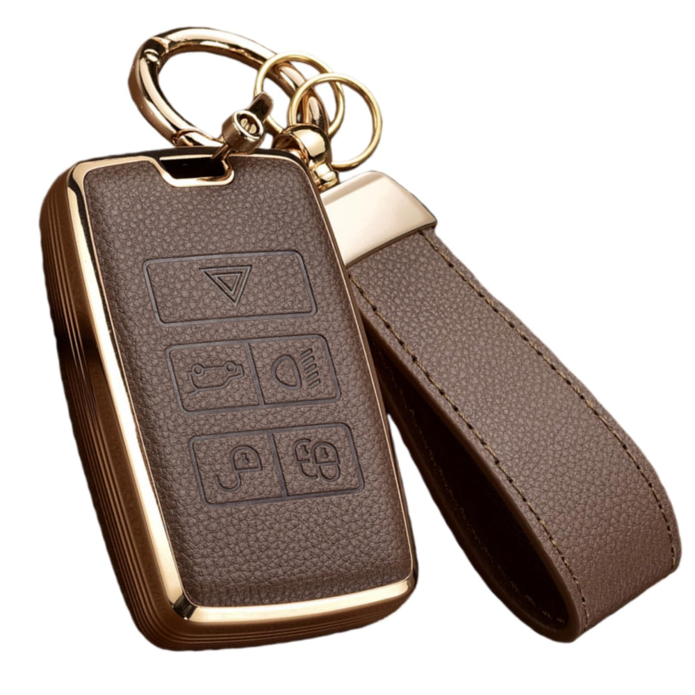 Axtrulix key fob cover for Range Rover brown with key chain, stylish protection