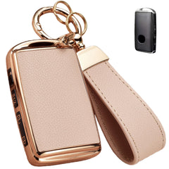 Axtrulix Mazda key fob cover pink front view with premium leather and TPU grip