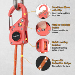 Ayaport tie-down with safety carabiner clip prevents release