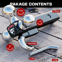 Ayleid tri-ball mount includes hook and pin for fast securing