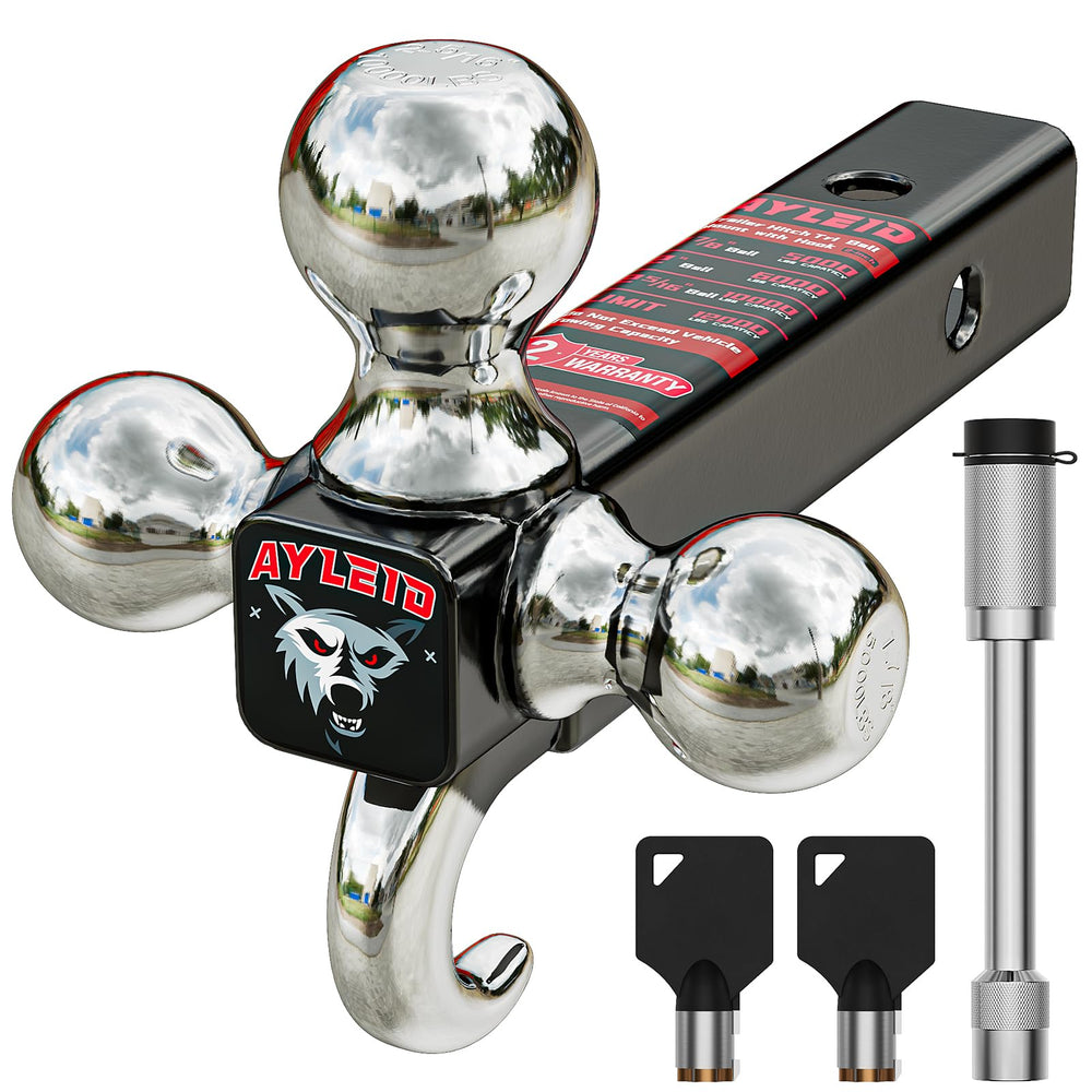 Ayleid tri-ball mount silver front view for versatile towing.