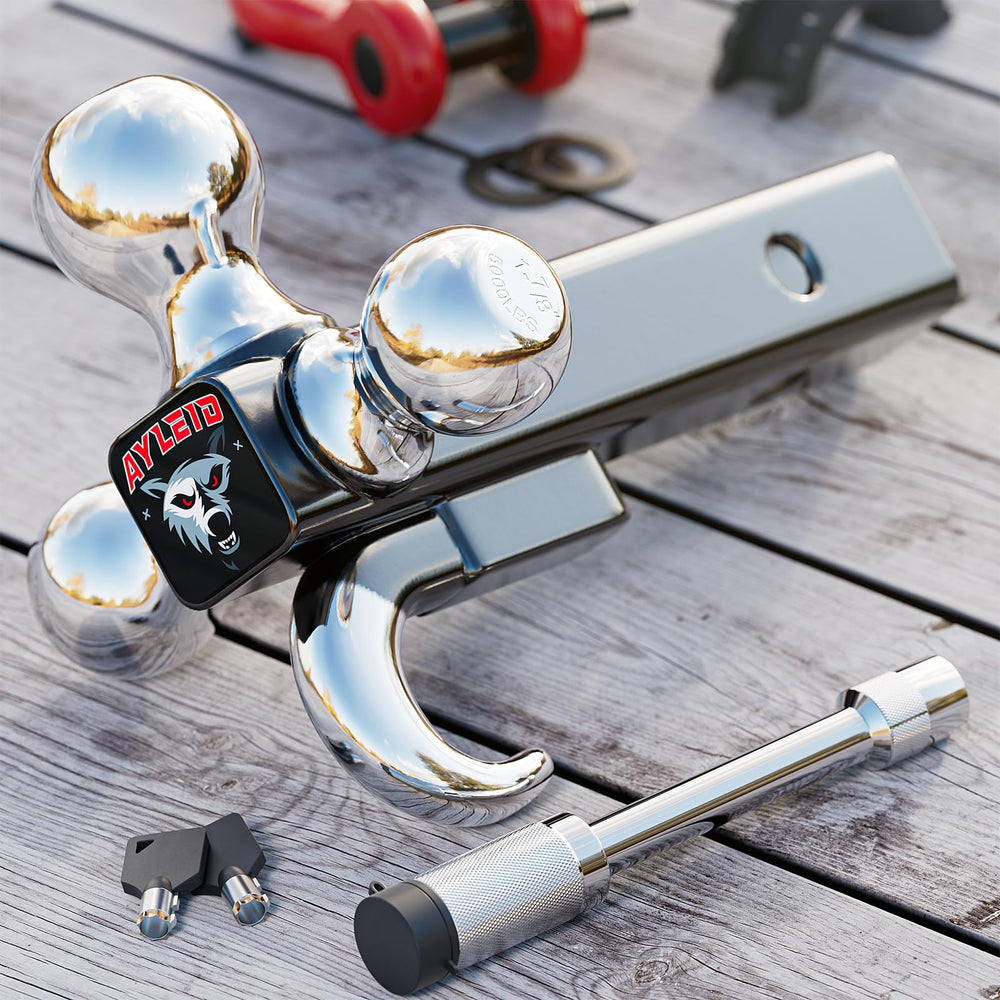 Ayleid tri-ball mount silver side view with 2-inch receiver.