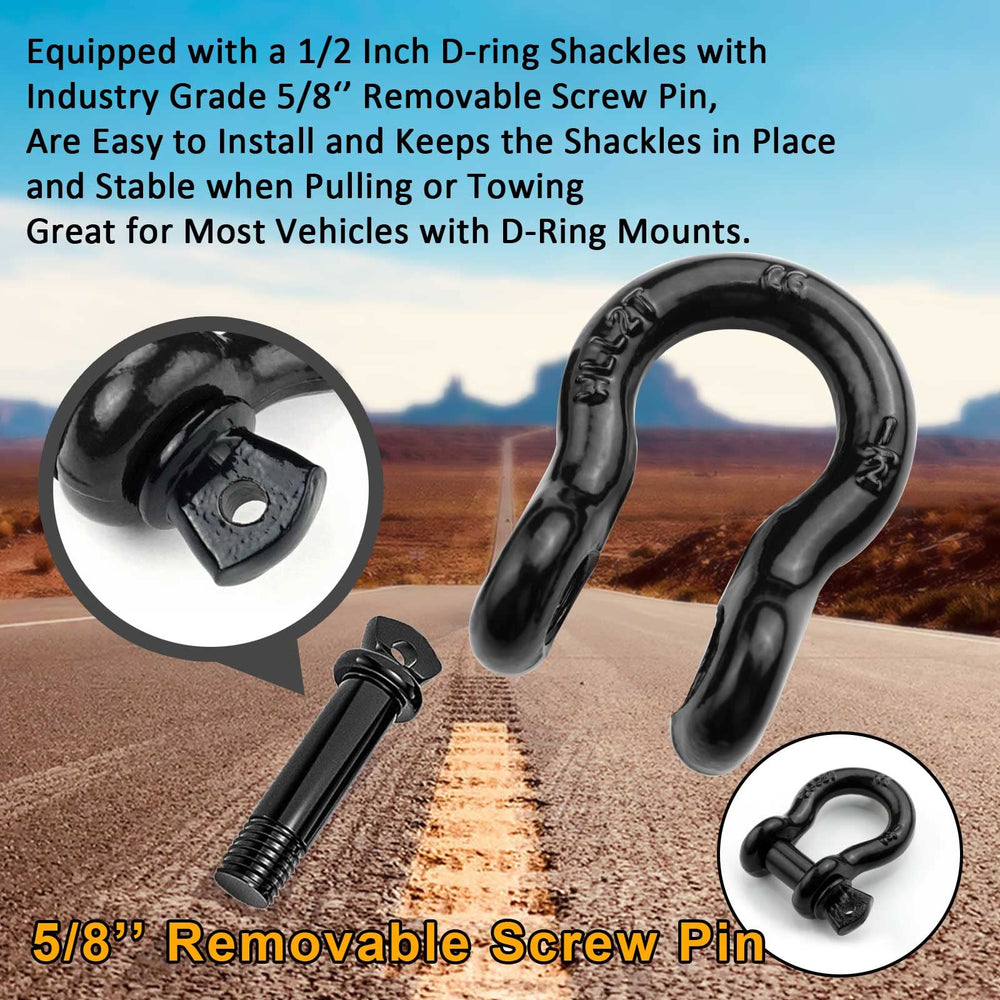 AYMMIC half inch D Ring Bow Shackle with tow strap for versatile recovery